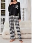 cheap Women&#039;s Sleepwear-Women&#039;s Pajamas Sets buffalo plaid Casual Comfort Home Bed Polyester Breathable Crew Neck Long Sleeve T shirt Tee Pant Button Pocket Fall Winter Black