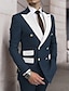 cheap Suits-Blue Men&#039;s Prom Suits Fall Wedding Suits 2 Piece Plus Size Patchwork Tailored Fit Double Breasted Six-buttons 2024