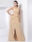 cheap Special Occasion Dresses-A-Line Elegant Dress Formal Evening Military Ball Floor Length Sleeveless One Shoulder Chiffon with Lace Split Front 2023