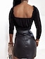 Χαμηλού Κόστους Μονές φούστες-Γυναικεία Φούστα Εφαρμοστό Μίνι Ψηλή Μέση Φούστες Χάντρες Μονόχρωμο Δρόμος Καθημερινά Ανοιξη καλοκαίρι Ψεύτικο Δέρμα Μοντέρνα Σέξι Μαύρο Καφέ