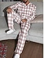 billiga Pyjamas-Herr Vardagsklädsel Sovkläder Pyjamas set Pyjamastopp och byxa 2 delar Rutig Stylish Ledigt Komfort Hem Dagligen Säng Bomullsblandning Komfort Mjuk Kavajslag Långärmad Skjorta Byxa Snörning Elastisk