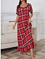 cheap Women&#039;s Nightgowns &amp; Sleepshirts-Women&#039;s Flannel Pajamas ruffle trim Nightgown Nightshirt Dress Grid / Plaid Active Fashion Casual Home Daily Bed Rayon Breathable V Wire Short Sleeve Fall Red