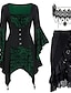 olcso Gótikus-készletek blúzzal szoknya csipke choker nyaklánc 3 db női gótikus középkori steampunk retro vintage kalóz viking ruhák alkalmi divat