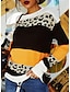 billiga Huvtröjor och tröjor till damer-Dam Tröja Leopard Färgblock Ledigt Sport Mönster Gul Vin Orange Aktiv Sportkläder Rund hals Långärmad Topp Microelastisk Höst vinter