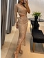 cheap Sequin Dresses-Women&#039;s Sequin Dress Prom Dress Party Dress Sequins Split One Shoulder Long Sleeve Vacation Champagne Spring Winter