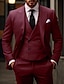 billige Dresser-røde bryllupsdresser for menn ensfarget 3-delt daglig slim fit enkeltspent to-knapper 2024