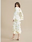 cheap Print Casual Dress-Chiffon Gold Foil Floral Print V Neck Midi Dress