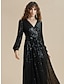 cheap Party Dress-Women&#039;s Black Dress Sequin Dress Party Dress Long Dress Maxi Dress Black Long Sleeve Plain Pure Color Sequins Glitter Sparkly Spring Fall Winter Surplice Neck V Neck Fashion Party Formal Christmas