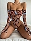 abordables Lingerie sexy-Lingerie une pièce sexy pour femme, épaules dénudées, manches longues, imprimé léopard