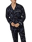 billiga Pyjamas-Herr Vardagsklädsel Sovkläder Pyjamas set Pyjamastopp och byxa 2 delar Grafiska tryck Stylish Ledigt Komfort Hem Dagligen Bomullsblandning Komfort Kavajslag Långärmad Skjorta Byxa Snörning Elastisk