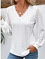 preiswerte Basic-Damenoberteile-Damen Hemd Bluse Glatt Spitze Patchwork Casual Modisch Langarm V Ausschnitt Weiß Frühling &amp; Herbst