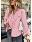 Недорогие Базовые плечевые изделия для женщин-Рубашка Блуза Жен. Черный Розовый Винный Сплошной/однотонный цвет Оборки кнопка Повседневные Мода V-образный вырез Стандартный S