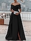 cheap Evening Dresses-A-Line Evening Dress Wedding Guest Party Dress Celebrity Style Dress Formal Wedding Court Train Sleeveless Off Shoulder Bridesmaid Dress Satin with Ruched Slit 2024