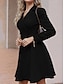 Χαμηλού Κόστους Πάρτι Φορέματα-Γυναικεία Φόρεμα για πάρτυ Κοκτέιλ Φόρεμα Κολάρο Πουκαμίσου Μακρυμάνικο Μίντι φόρεμα Γραφείο Επίσημο Μαύρο Θαλασσί Χειμώνας