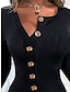 baratos vestidos lisos-Mulheres Vestido preto Minivestido Botão Fenda Encontro Sensual Moderno Decote V Manga Longa Preto Cor