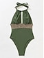 お買い得  ワンピース水着-女性用 標準 スイムウェア ワンピース 水着 ホルター ディープＶネック プランジ オープンバック 平織り プランジ ヴィンテージ ファッション 水着