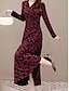 abordables robe soirée-Robe mi-longue Femme robe soirée manche longue Automne Hiver - Mode Soirée Imprimer Floral Col V Vacances Rouge Beige M L XL XXL 3XL 4XL