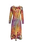 cheap Print Dresses-Women&#039;s Shift Dress Floral Print Crew Neck Midi Dress Daily Long Sleeve Summer Spring