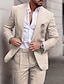 cheap Linen Suits-Blue Dark Blue Dark Gray Men&#039;s Wedding Beach Summer Linen Suits Solid Colored 2 Piece Tailored Fit Single Breasted One-button 2024
