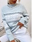 זול סוודרים-סוודר נשים סוודר מגשר צווארון גולף סריג אקריליק סרוג סתיו חורף חג המולד יומי חג המולד סגנון וינטג&#039; סגנון וינטג&#039; שרוולים ארוכים פתית שלג ורוד כחול משמש s m l
