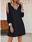 olcso Buliruhák-Női Fekete ruha Flitteres ruha Party ruha Flitter Kollázs V-alakú Hosszú ujj Mini ruha Vakáció Fekete Tavasz Tél