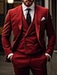 billige Dresser-røde bryllupsdresser for menn ensfarget 3-delt daglig slim fit enkeltspent to-knapper 2024