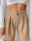 baratos calças sociais femininas-Mulheres Social Perna larga Pregueado Cintura Alta Comprimento total Cinzento Outono