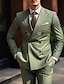 זול חליפות-חליפות חתונה לגברים ירוקות צבאיות בצבע אחיד 2 חלקים עסקית יומית פלוס מידה כפולה חזה שישה כפתורים 2024