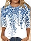 abordables Camisetas de mujer-Mujer Camiseta Hoja Estampado Festivos Fin de semana Moda Manga Larga Escote Redondo Azul Piscina Primavera &amp; Otoño
