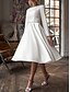 cheap Wedding Dresses-Simple Wedding Dresses Little White Dresses A-Line Scoop Neck Long Sleeve Knee Length Satin Bridal Gowns With Pleats Beading 2024