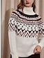 cheap Designer Sweaters &amp; Cardigans-Women&#039;s Christmas Sweaters Ribbed Turtleneck Knit Print Knitted Polyester Fall Winter Outdoor Home Christmas Regular Long Sleeve Fashion Streetwear Casual Geometric Striped Beige S M L