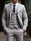 cheap Suits-Light Grey Men&#039;s Wedding Suits Solid Colored 3 Piece Daily Business Plus Size Single Breasted Two-buttons 2024