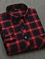 cheap Men&#039;s  Overshirts-Men&#039;s Shirt Button Up Shirt Casual Shirt Plaid Shirt Overshirt Red Blue Brown Long Sleeve Plaid / Check Lapel Fall &amp; Winter Outdoor Daily Wear Clothing Apparel Front Pocket