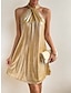 Χαμηλού Κόστους Πάρτι Φορέματα-Γυναικεία Φόρεμα για πάρτυ Μεταλλικό Φόρεμα Λάμψη Λαιμός Αμάνικο Μίνι φόρεμα Γενέθλια Διακοπές Ασημί Χρυσό Άνοιξη Χειμώνας