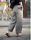 abordables pierna ancha y cintura alta-Mujer Perneras anchas Pantalones Mezcla Lino Algodón Alta cintura Longitud total Negro Otoño