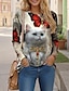 economico T-Shirt da donna-Per donna maglietta Gatto 3D Stampa Fine settimana Feste / vacanze Divertente Manica lunga Rotonda Bianco Primavera &amp; Autunno