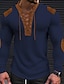 ieftine Tricouri casual pentru bărbați-Bărbați Tricou Cămașă Waffle Tee Top Tricou cu maneca lunga Bloc Culoare În V Stradă Vacanță Manșon Lung Cu Șiret Peteci Îmbrăcăminte Modă Designer De Bază
