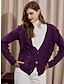 cheap Designer Sweaters &amp; Cardigans-Women&#039;s Cardigan Cable V Neck Knit Ruffle Button Knitted Polyester Fall Winter Outdoor Home Christmas Regular Long Sleeve Fashion Streetwear Casual Solid Color Purple S M L