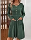 cheap Plain Dresses-Women&#039;s Casual Dress Midi Dress Button Pocket Daily Date Fashion Streetwear Crew Neck Long Sleeve Green Color