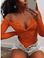 cheap Women&#039;s Rompers-Women&#039;s Romper Button Solid Color Deep U Elegant Going out Weekend Straight Slim Long Sleeve Bishop Sleeve Black White Orange S M L All Seasons
