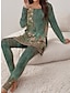 ieftine Costume din Două Piese-Pentru femei Tricou Seturi de pantaloni Floral Imprimeu În aer liber Casual Sport Zilnic Manșon Lung Rotund Verde Deschis Primăvara &amp; toamnă