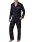 billiga Pyjamas-Herr Vardagsklädsel Sovkläder Pyjamas set Pyjamastopp och byxa 2 delar Grafiska tryck Stylish Ledigt Komfort Hem Dagligen Bomullsblandning Komfort Kavajslag Långärmad Skjorta Byxa Snörning Elastisk