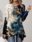 cheap Women&#039;s T-shirts-Women&#039;s T shirt Tee Floral Print Flowing tunic Holiday Weekend Fashion Long Sleeve Round Neck Royal Blue Spring &amp;  Fall