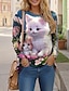 economico T-Shirt da donna-Per donna maglietta Gatto 3D Stampa Fine settimana Feste / vacanze Divertente Manica lunga Rotonda Bianco Primavera &amp; Autunno