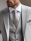 abordables Trajes-Trajes de graduación para hombre, color gris claro, trajes de boda, color sólido, 3 piezas, diario, negocios, talla grande, un solo pecho, dos botones, 2024