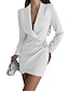 cheap Party Dresses-Women&#039;s Party Dress Cocktail Dress Cotton Ruched Shirt Collar Long Sleeve Mini Dress Office Vacation Formal Black White Winter