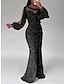 cheap Evening Dresses-Mermaid Dress Evening Gown Champagne Gown Sparkle Sequin Dress Formal Floor Length Long Sleeve Scoop Neck with Ruched Slit 2024