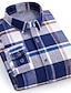cheap Flannel Shirts-Men&#039;s Shacket Light Blue Navy blue+white Yellow Long Sleeve Plaid / Striped / Chevron / Round Classic Collar Fall / Winter Vacation Corporate Clothing Clothing Apparel Oversize