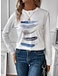 economico T-Shirt da donna-Per donna maglietta Piume Stampa Giornaliero Fine settimana Di tendenza Manica lunga Rotonda Bianco Primavera &amp; Autunno