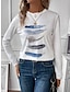 cheap Women&#039;s T-shirts-Women&#039;s T shirt Tee Feather Print Daily Weekend Fashion Long Sleeve Round Neck White Spring &amp;  Fall